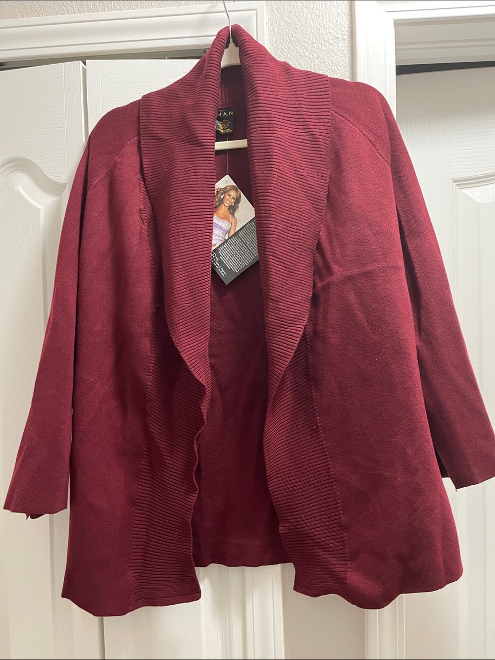 Burgundy Open Front Cardigan by Iman collection XS new